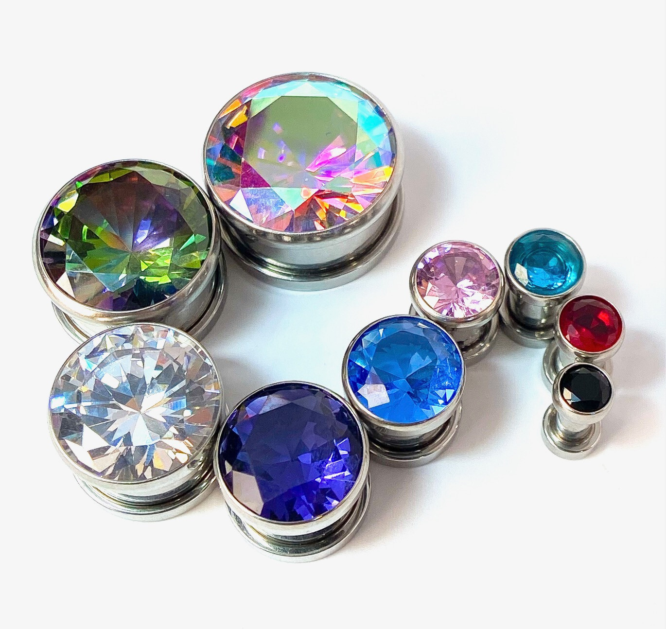 PAIR Large Gem Screw Fit Tunnels Plugs Gauges Earlets Piercing Body Jewelry