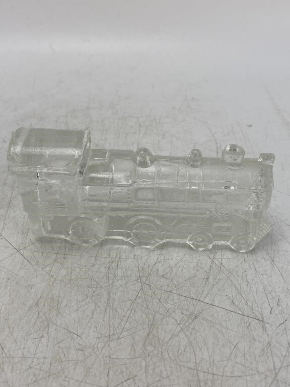 Vintage Clear Glass Tank and Train Candy Container