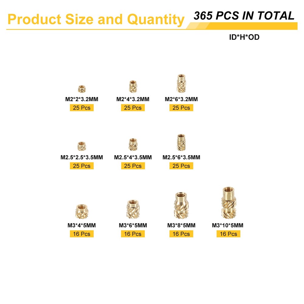 214pcs M2 M2.5 M3 Metric Threaded Inserts with Heat Set Insert Tips