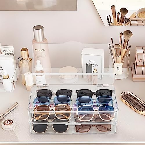 Acrylic Sunglasses Organizer with Lid, Stackable Glasses Storage Organizer -