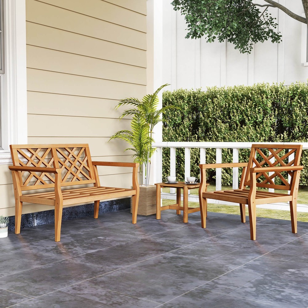 3PCS Patio Dinning Set End Table & Chiars Set of 2 w/ Cozy Backrest Solid Legs