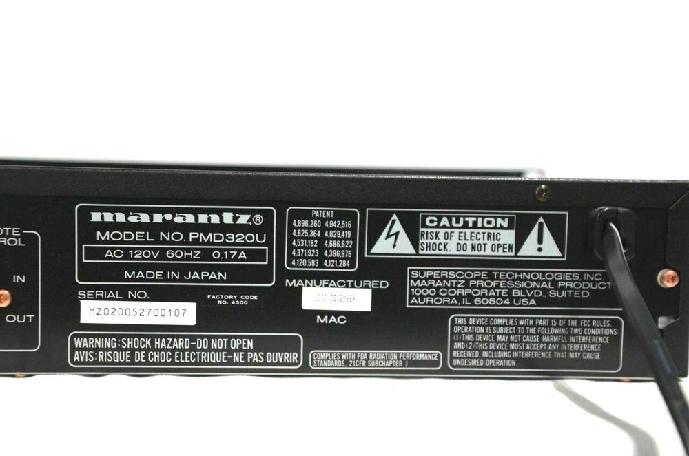 MARANTZ PMD320U PROFESSIONAL CD COMPACT DISC PLAYER W/POWER CORD (ONE)