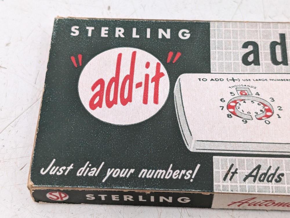 Vintage STERLING Automatic Adding Machine Original Box Math Tool Add-it Car Gift
