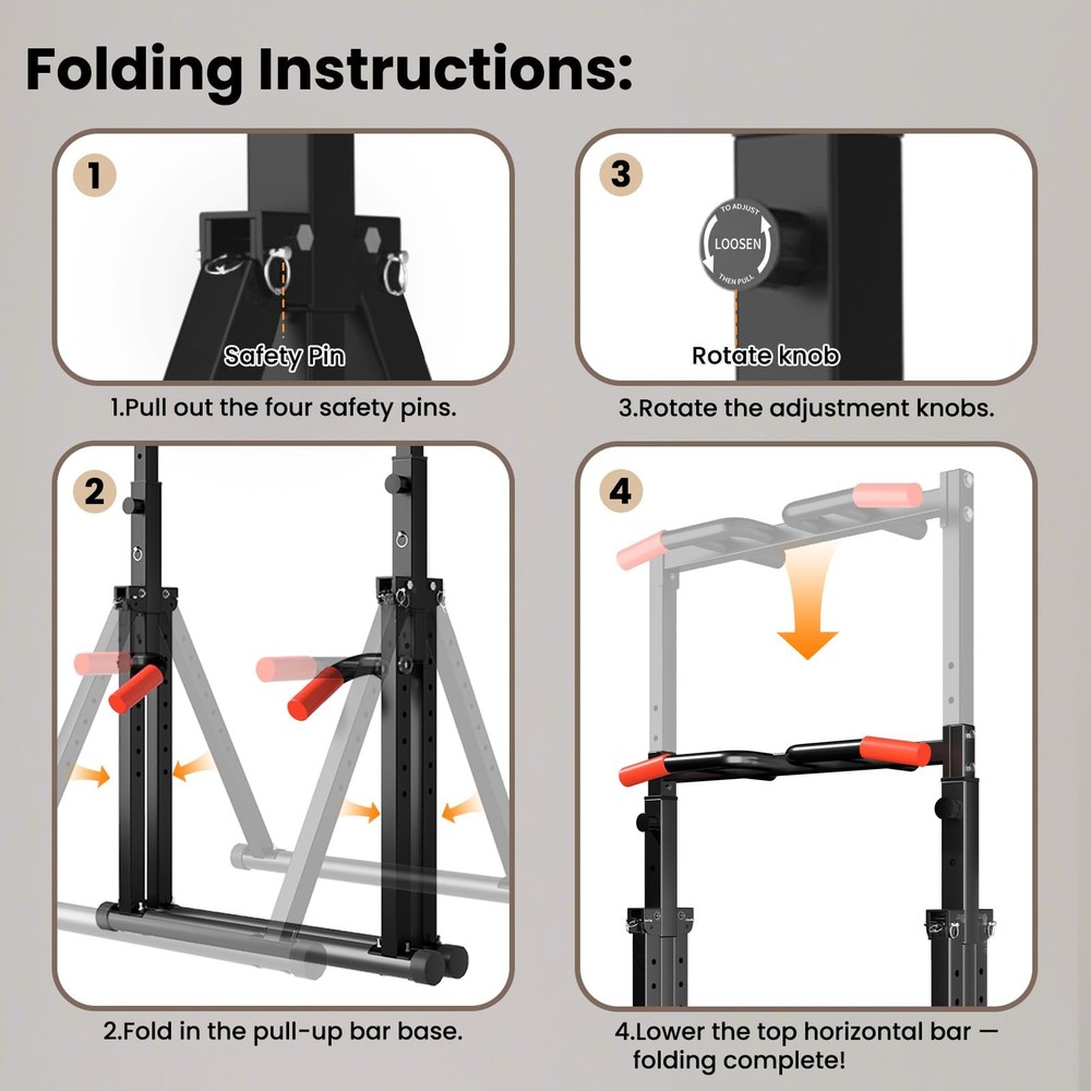 Foldable Power Tower Pull Up Bar Dip Station, Pull Up Bar Standing for Home G...