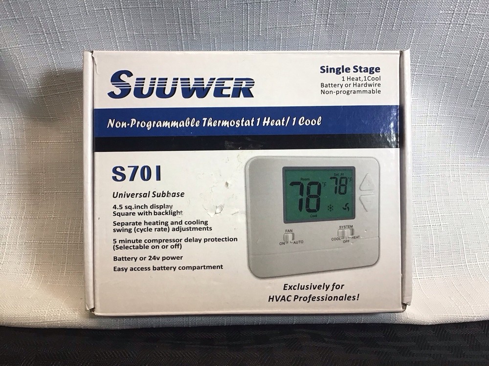 Suuwer S701 Non-Programmable Thermostat – Single Stage – New Open Box