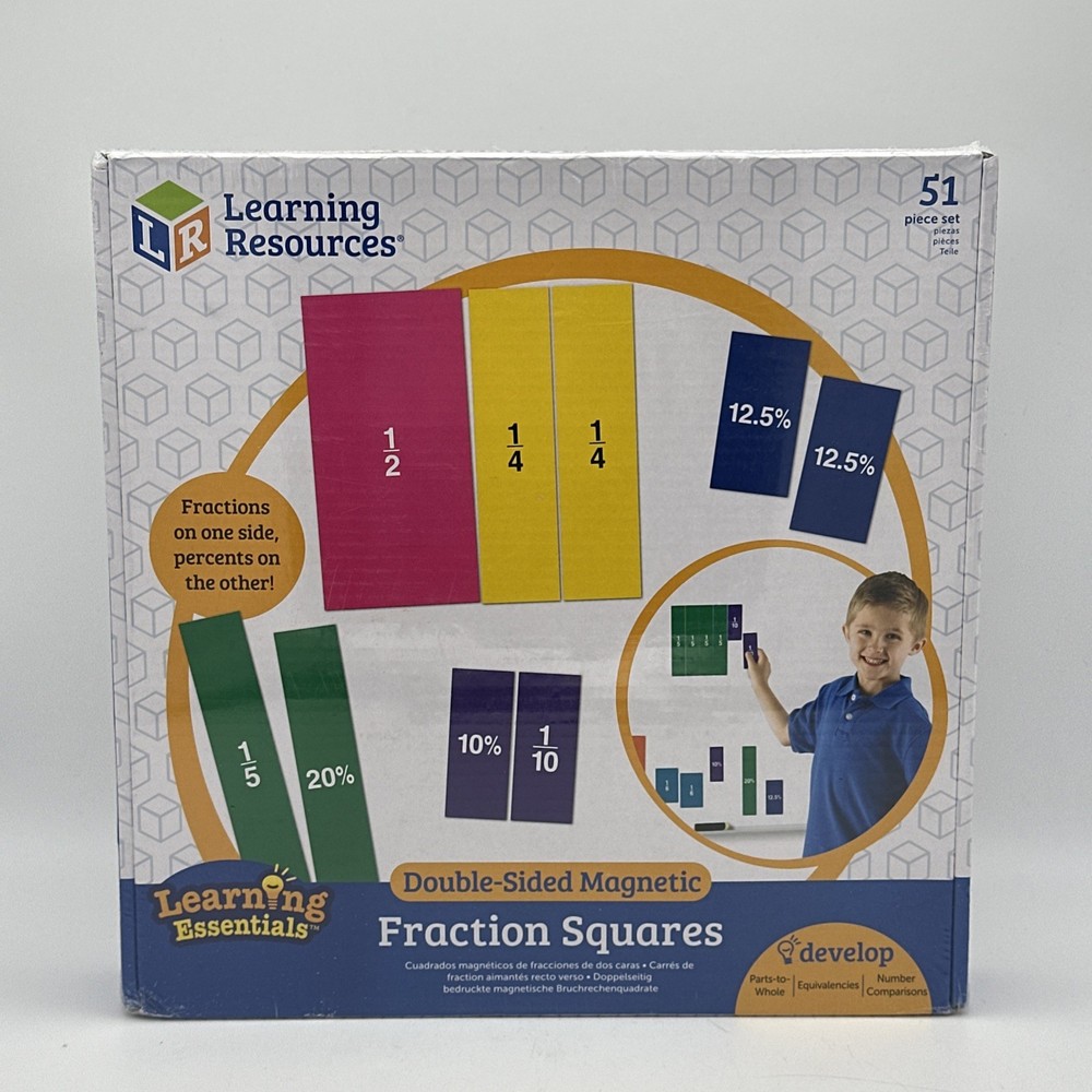 Learning Resources 51-Piece Double-Sided Magnetic Fraction Squares Math NEW
