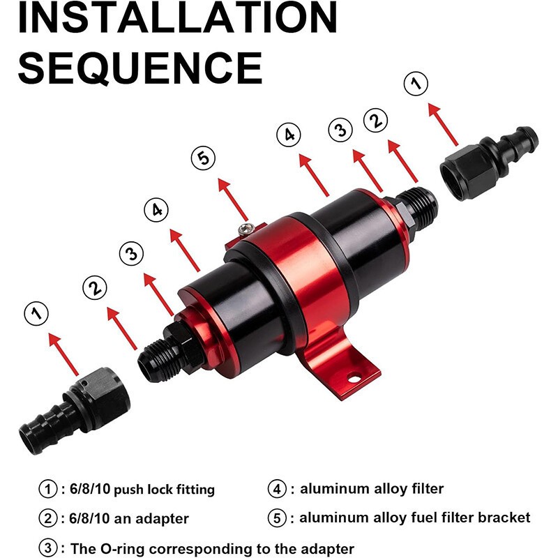 High Flow Inline Fuel Filter 100 Micron Cleanable AN6 AN8 AN10 Adapter Universal