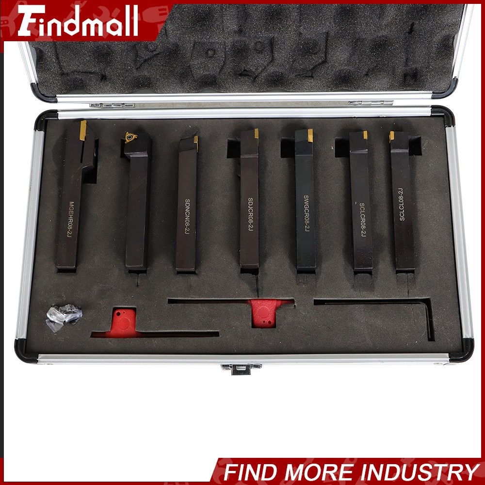 7Pcs 1/2" Lathe Tool Bit Thread Insert+Holder Set Carbide Indexable Turning Tool