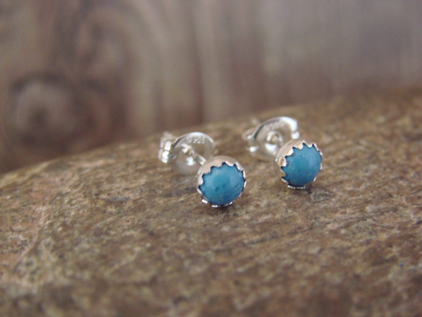 SMALL Navajo Indian Sterling Silver Denim Lapis Dot Post Earrings