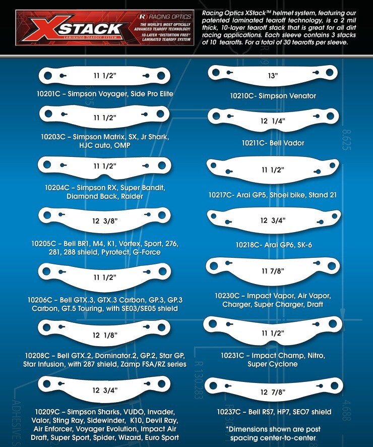 RACING OPTICS XSTACK LAMINATED TEAROFFS, 10231C, 11-1/2" (6 PACK)