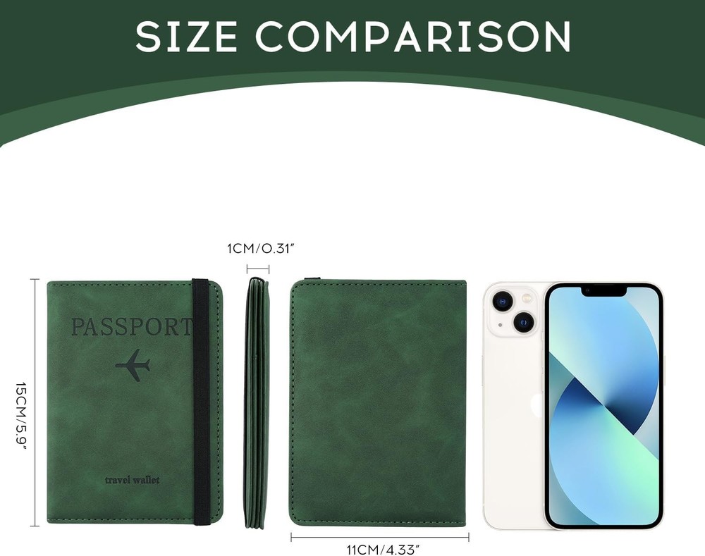 Waterproof RFID Blocking Passport Case - Multi-Functional Travel Accessory Green