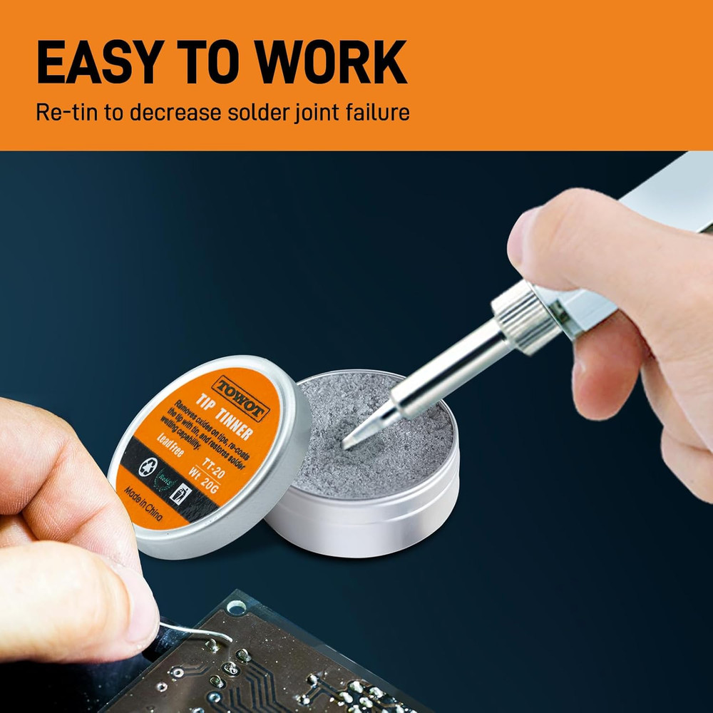 Tip Tinner for Electronics Soldering, Iron Tip and Re-Tinning Solution, Removes