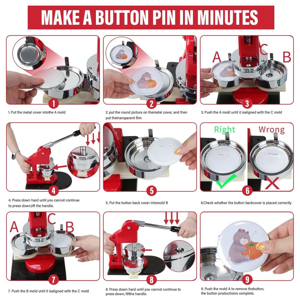 Button Maker Machine Multiple Sizes 300Pcs, Photo Pin Badge Maker 1.25+2.28+3In