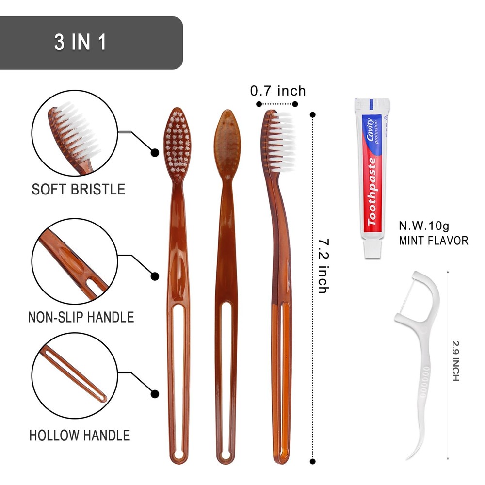 100 pcs Disposable Toothbrushes with Toothpaste Floss Individually Wrapped, 2...