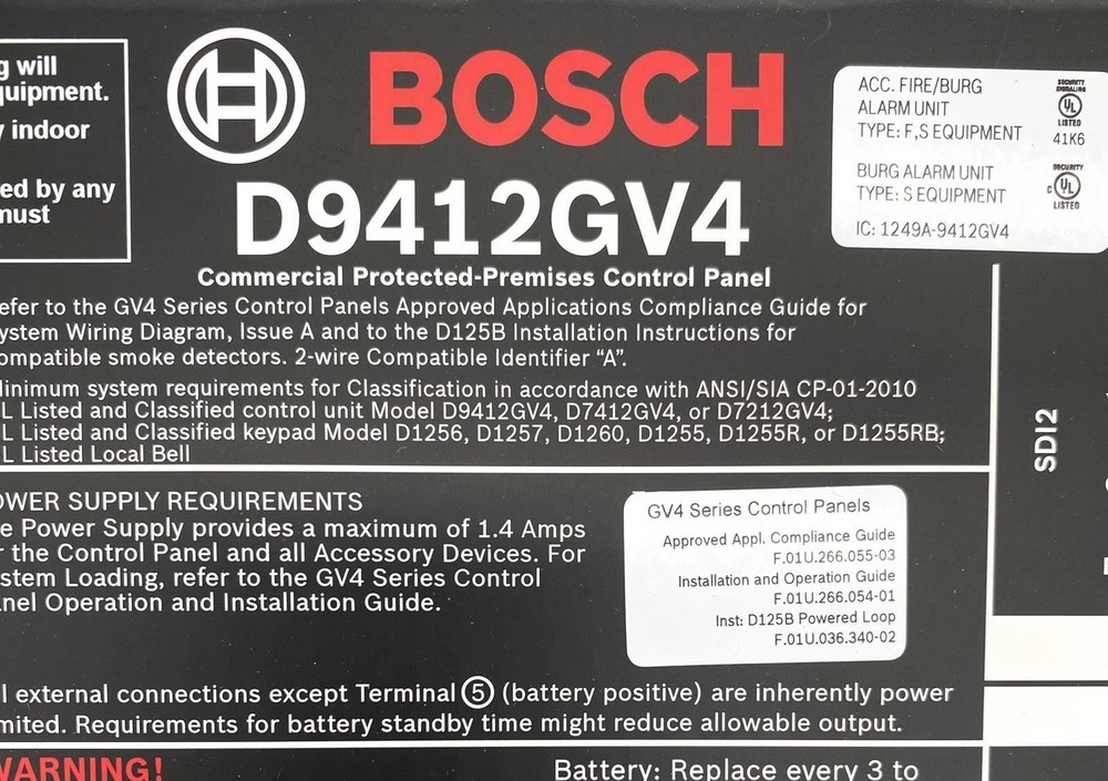 BOSCH D9412GV4 SECURITY CONTROL PANEL