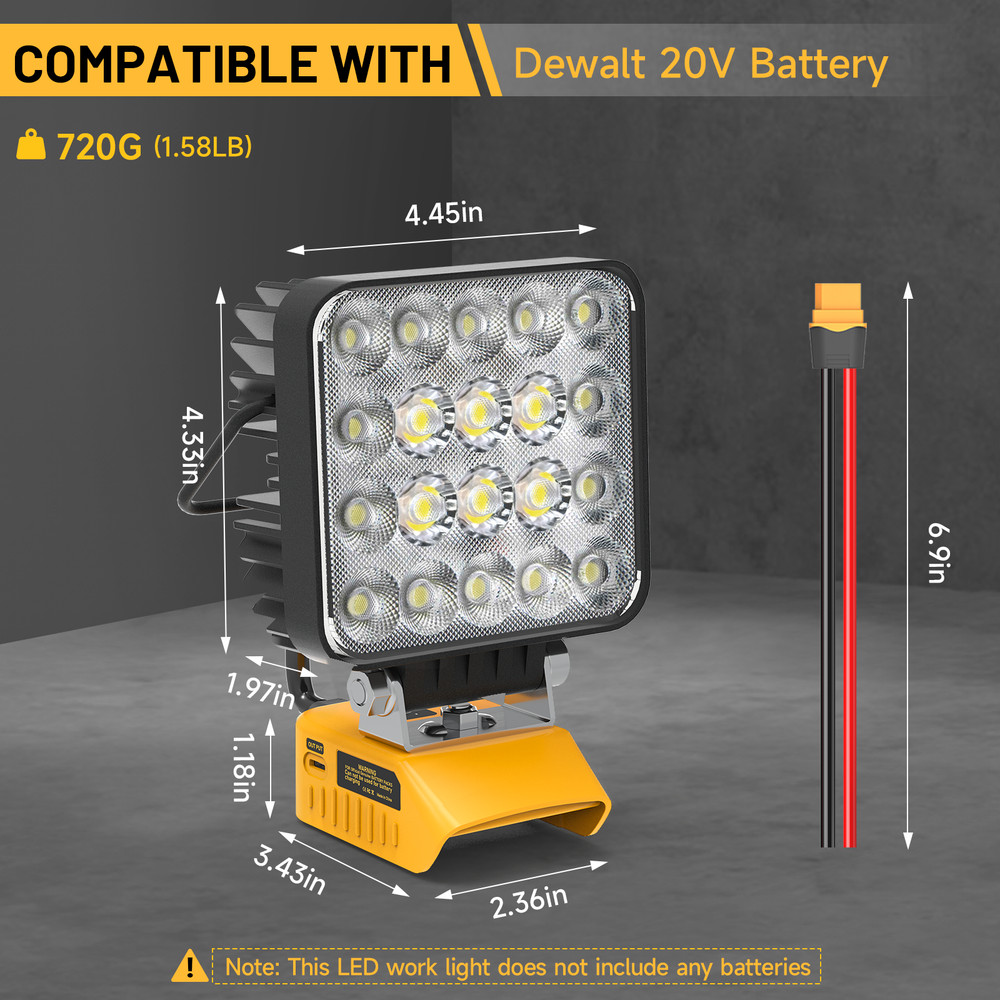 60W Work Light LED Compatible with Dewalt 20V Battery 6000LM,USB,Type,Emergency