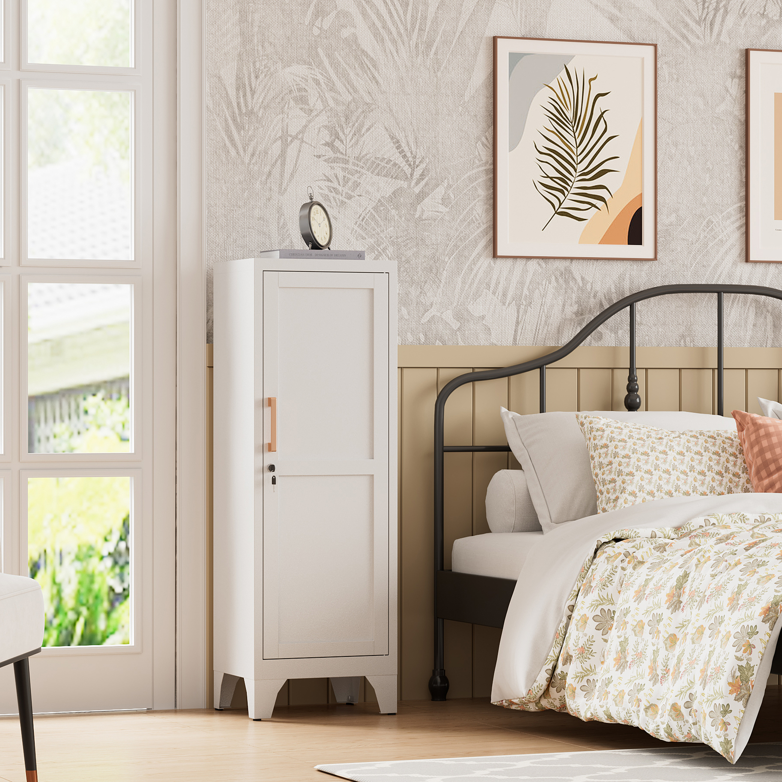 Metal Storage Cabinet with 2 Adjustable Shelves Home Office File Cabinet Locking