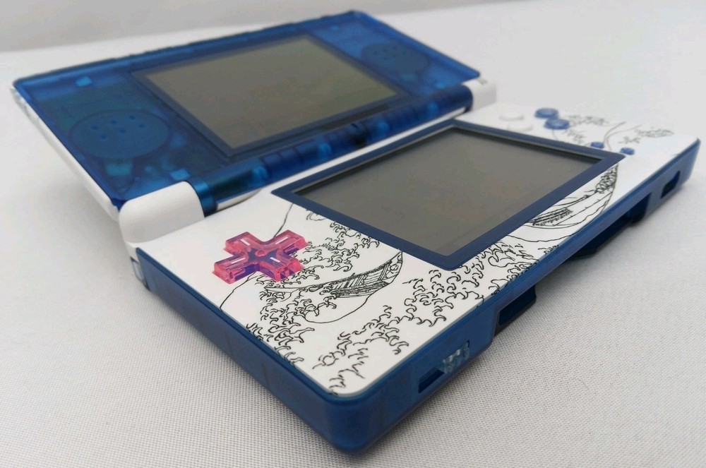 Nintendo DS Lite ReShell Deep Blue Wave Pink USB Cable Gameboy Advance GBA Nice