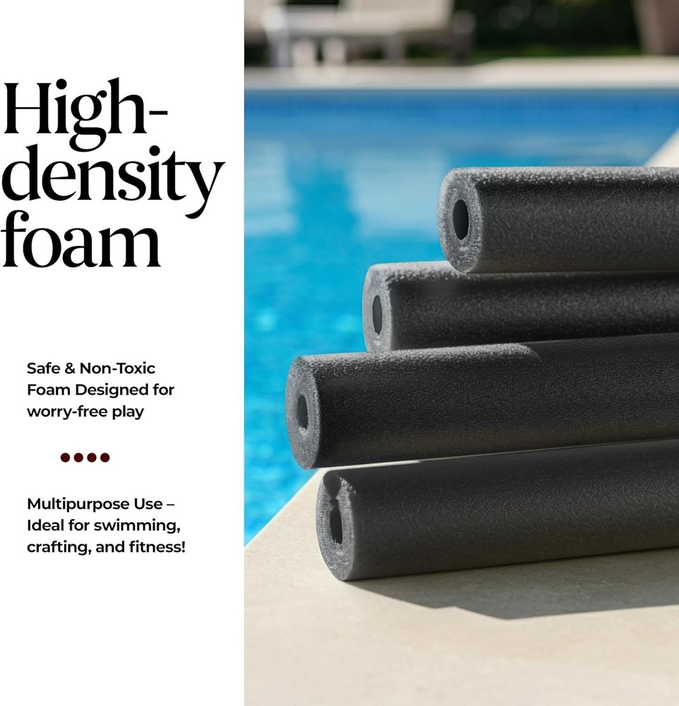 Pool Noodles Foam 6 Pack Large Black Swim Float Tubes Multi-Purpose Bulk