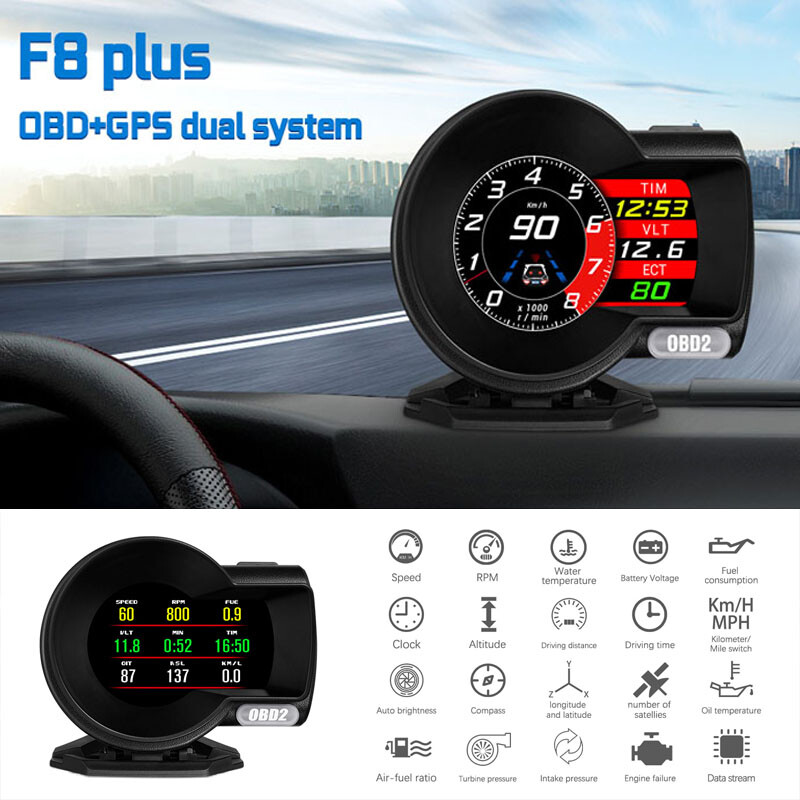 Car OBD2 GPS Head Up Display HUD Speedometer Odometer Data Reader Loop Status