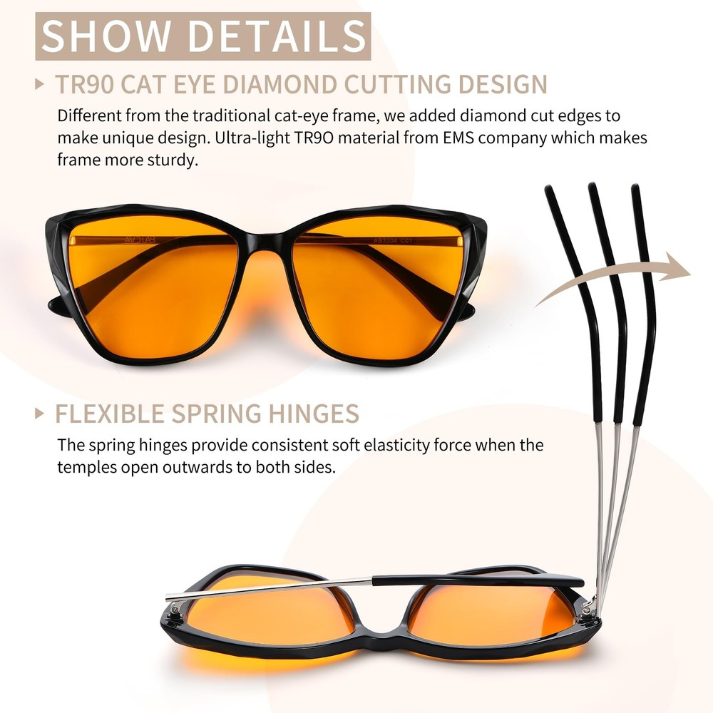 AVDLAB Blue Light Blocking Glasses Cat Eye Orange Tinted Computer Gaming Eyeglas