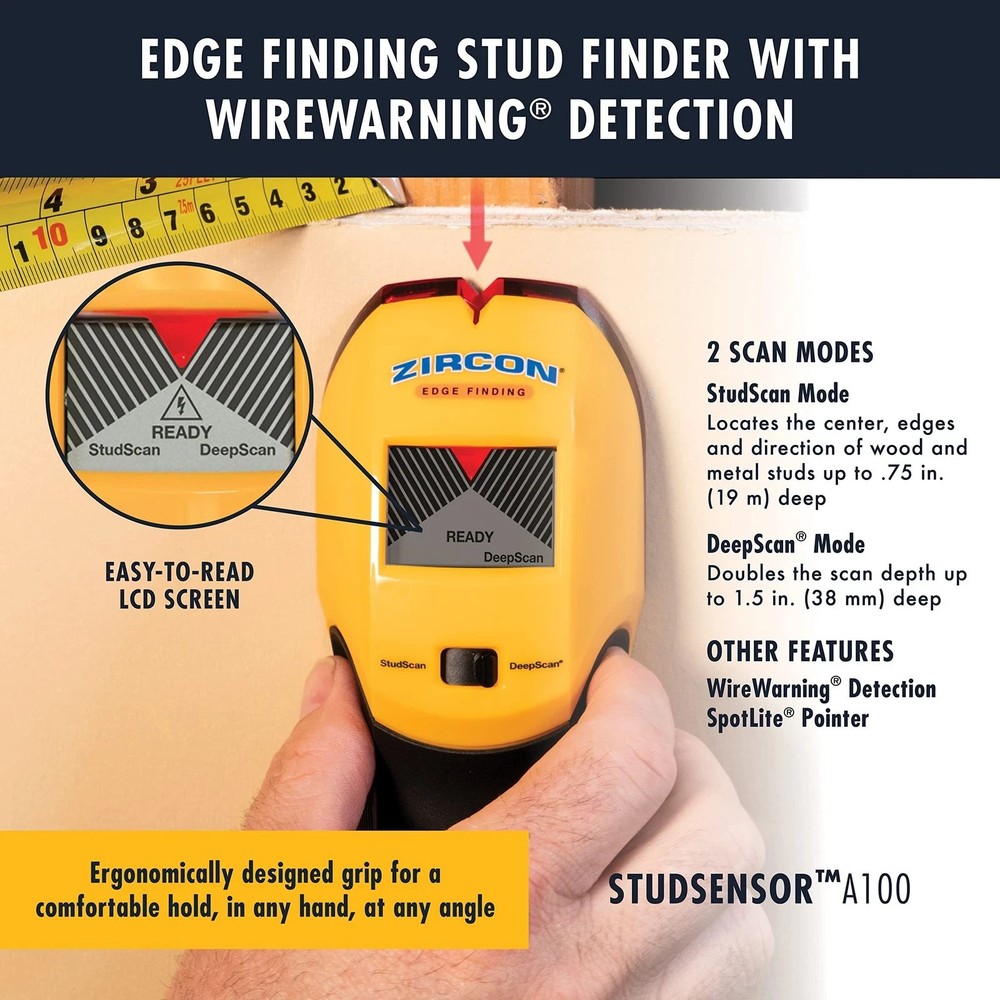Zircon StudSensor A100 Wall Scanner and Center/Edge Locating Stud Finder
