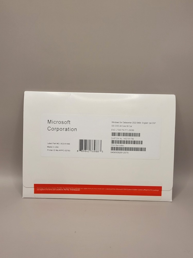 New Factory Sealed Microsoft Windows Server 2022 Datacenter Core 50 CALs 24 Core