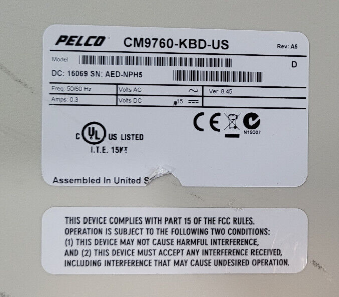 PELCO INTELLIGENT KEYBOARD CM9760-KBD-US - UNTESTED