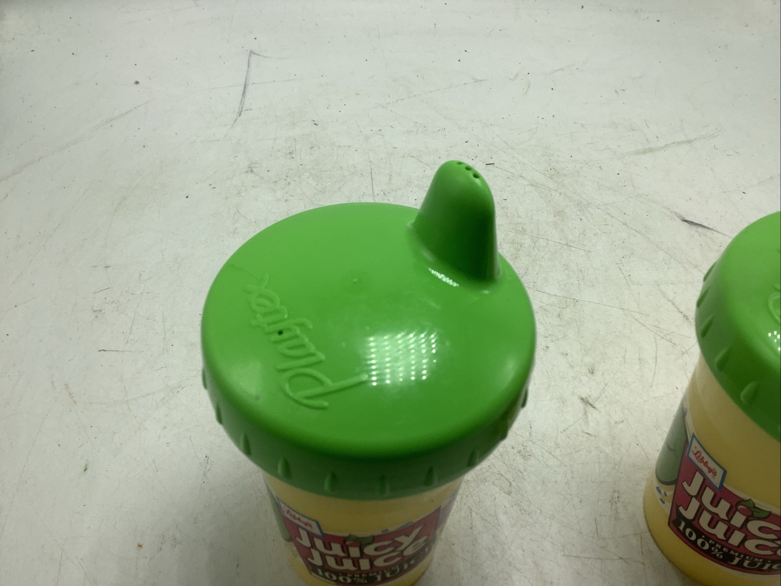 2 Vintage Playtex Juicy Juice Advertisement Plastic Sippy Cup with Valve RARE