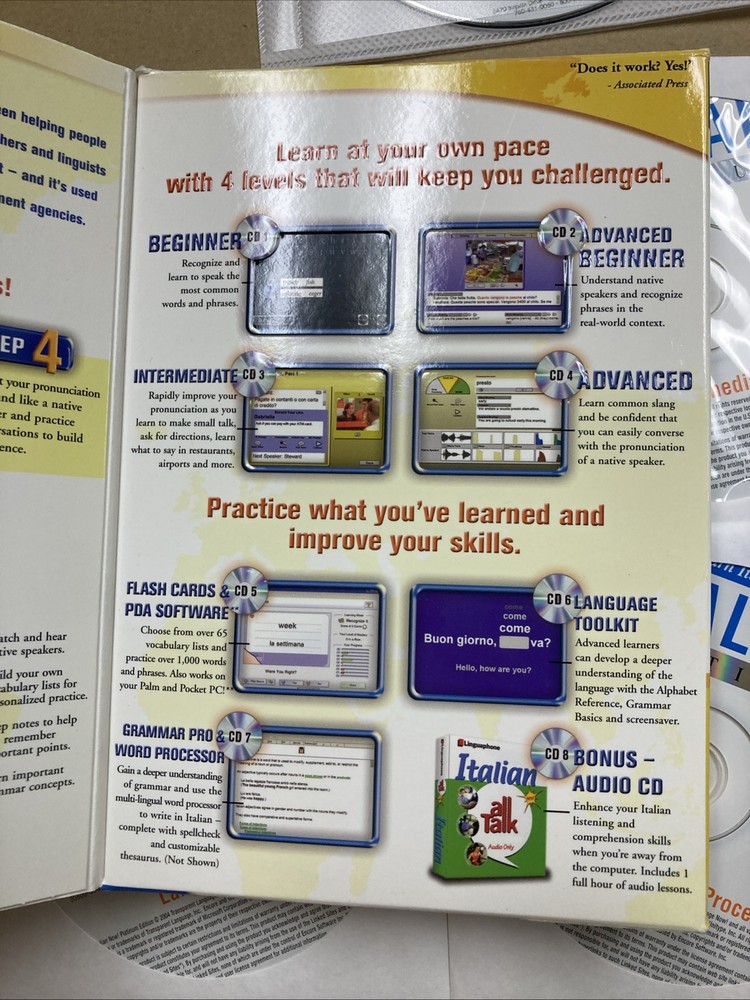 Transparent Language Learn Italian Platinum 8 + 1 CD-ROMs EUC 2004