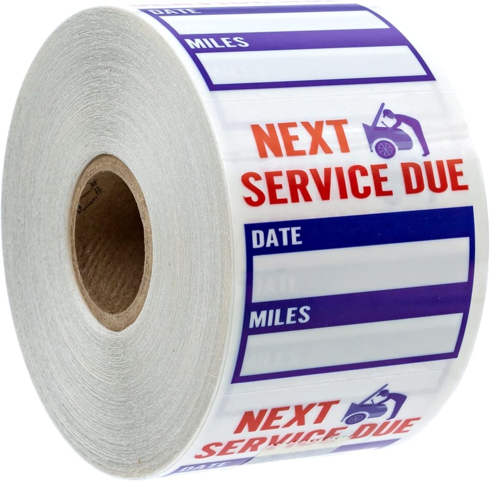 Oil Change Service Reminder Stickers 500 Labels, Red, White, Blue