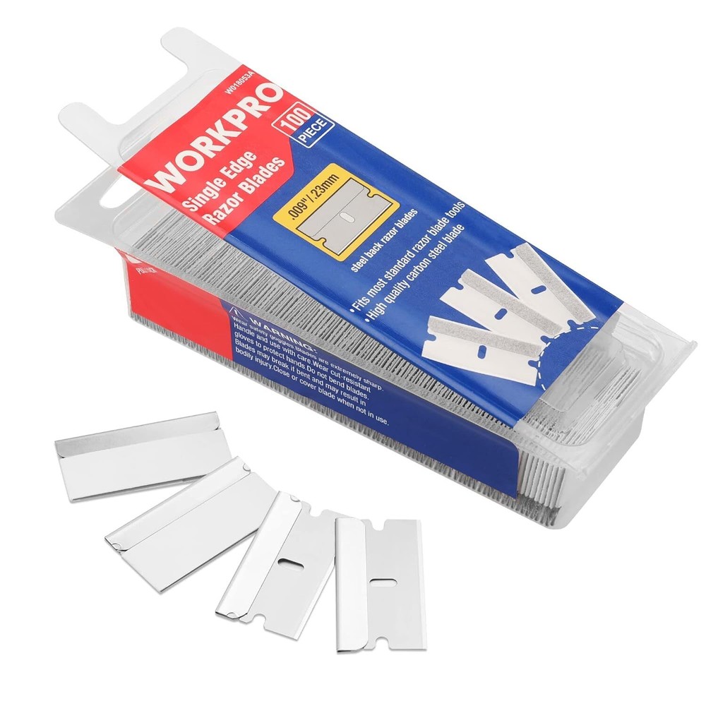 WORKPRO 100-Pack Single Razor Edge Blades, Industrial Scraper Blades,...