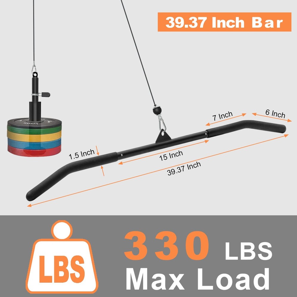 39.37 Inch LAT Pulldown Bar Attachment for Pulley Cable Machine, Curl Tricep ...