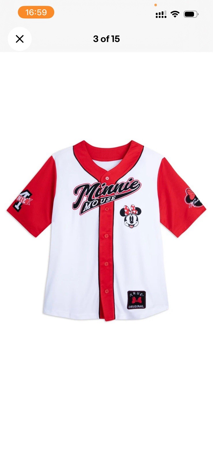 NWT Disney Parks Minnie Mouse Red Bow Baseball Jersey True Original 28 Large L