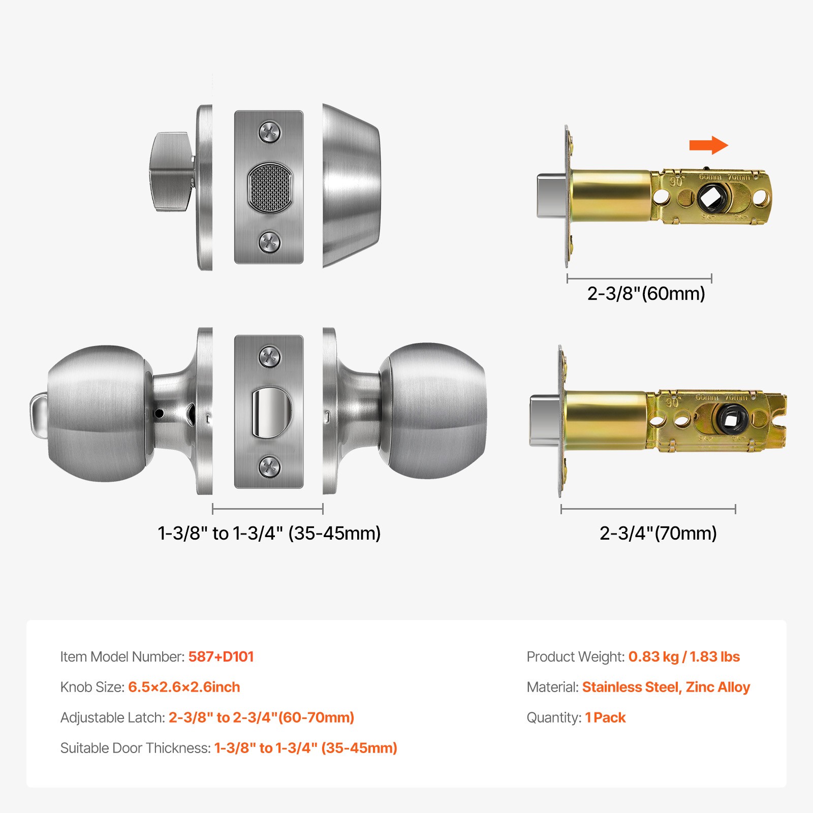 Uimoso Entry Door Knob and Deadbolt Set Satin Nickel Single Cylinder Deadbolt