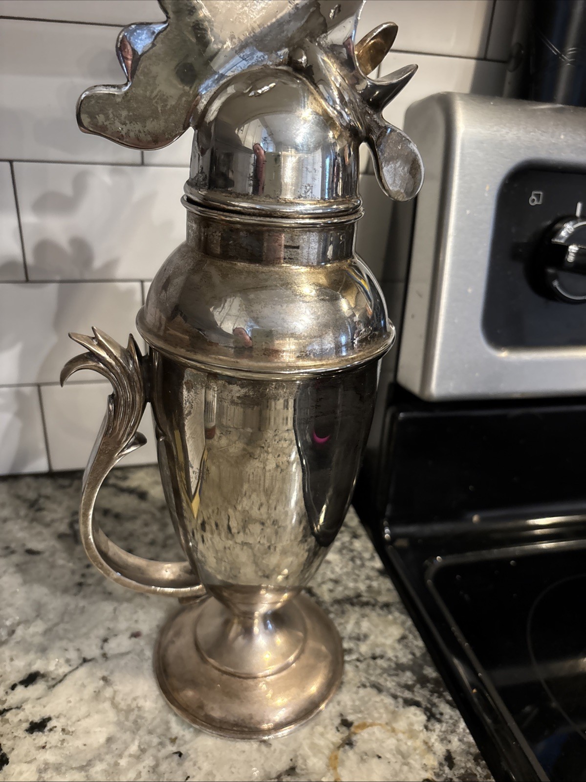 Vintage Rooster Head Cocktail Shaker Silver Plated
