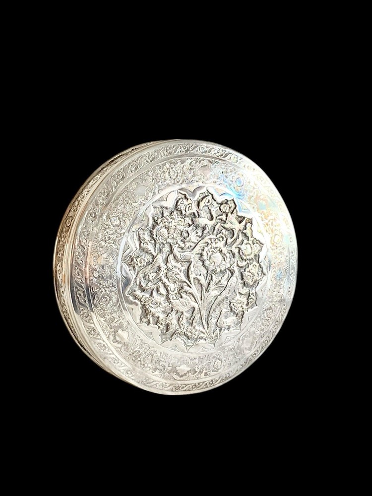 Antique Islamic Perisan Solid Silver 84 Box Engraved Galamzani Signed