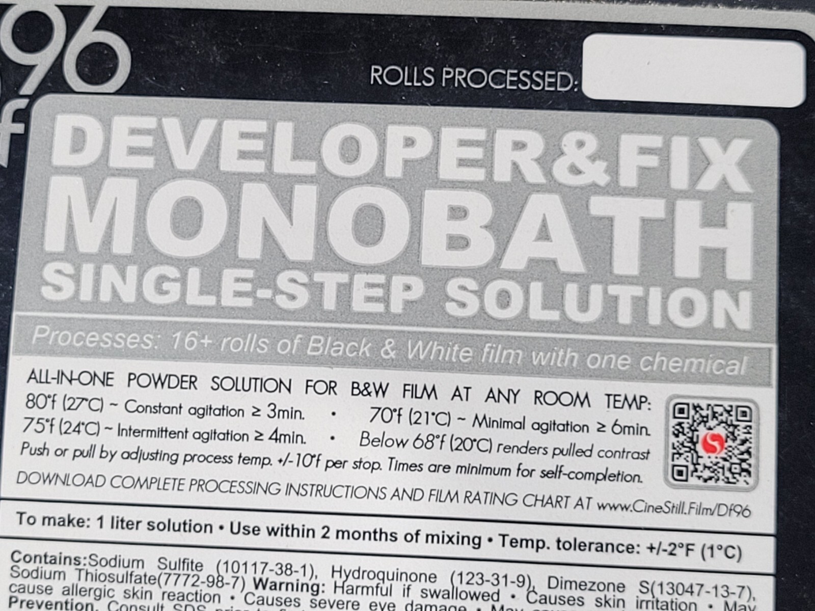 CineStill Df96 Monobath for B&W Film - 1 Liter QTY 2