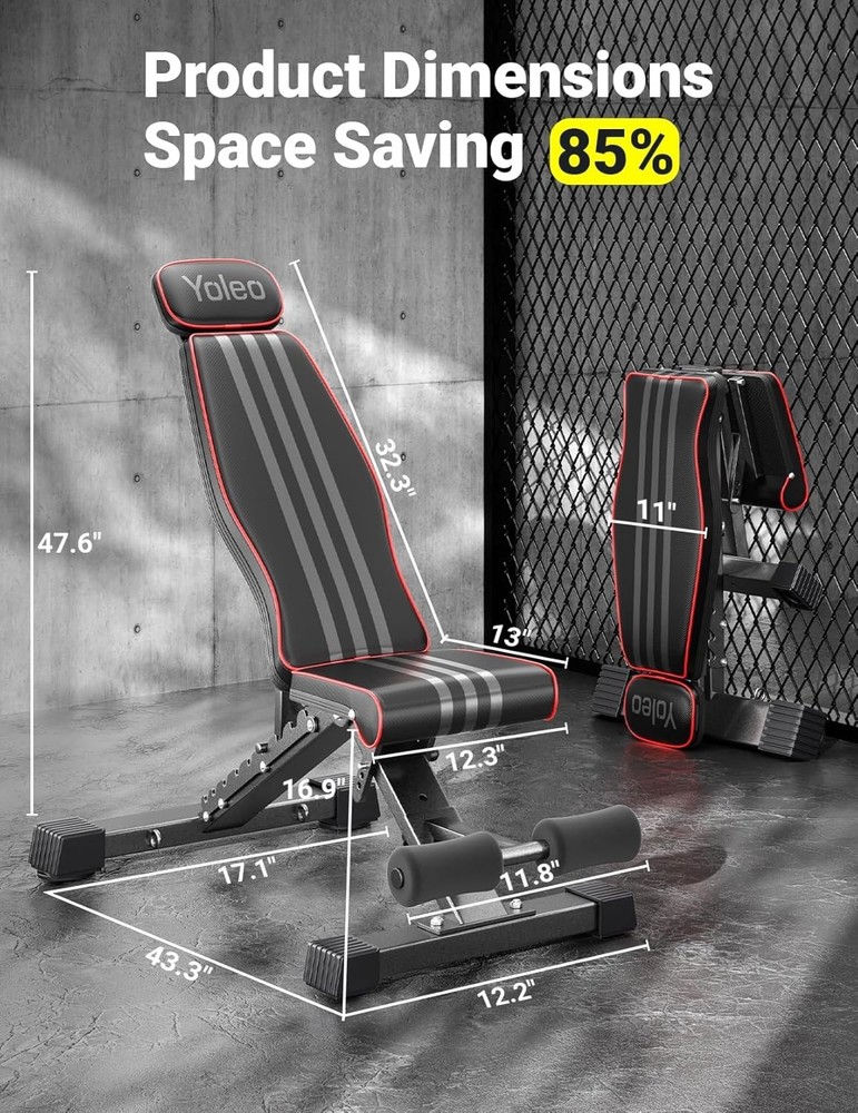 Adjustable Weight Bench, 660LB Foldable Workout Bench with Extended Head/Neck...