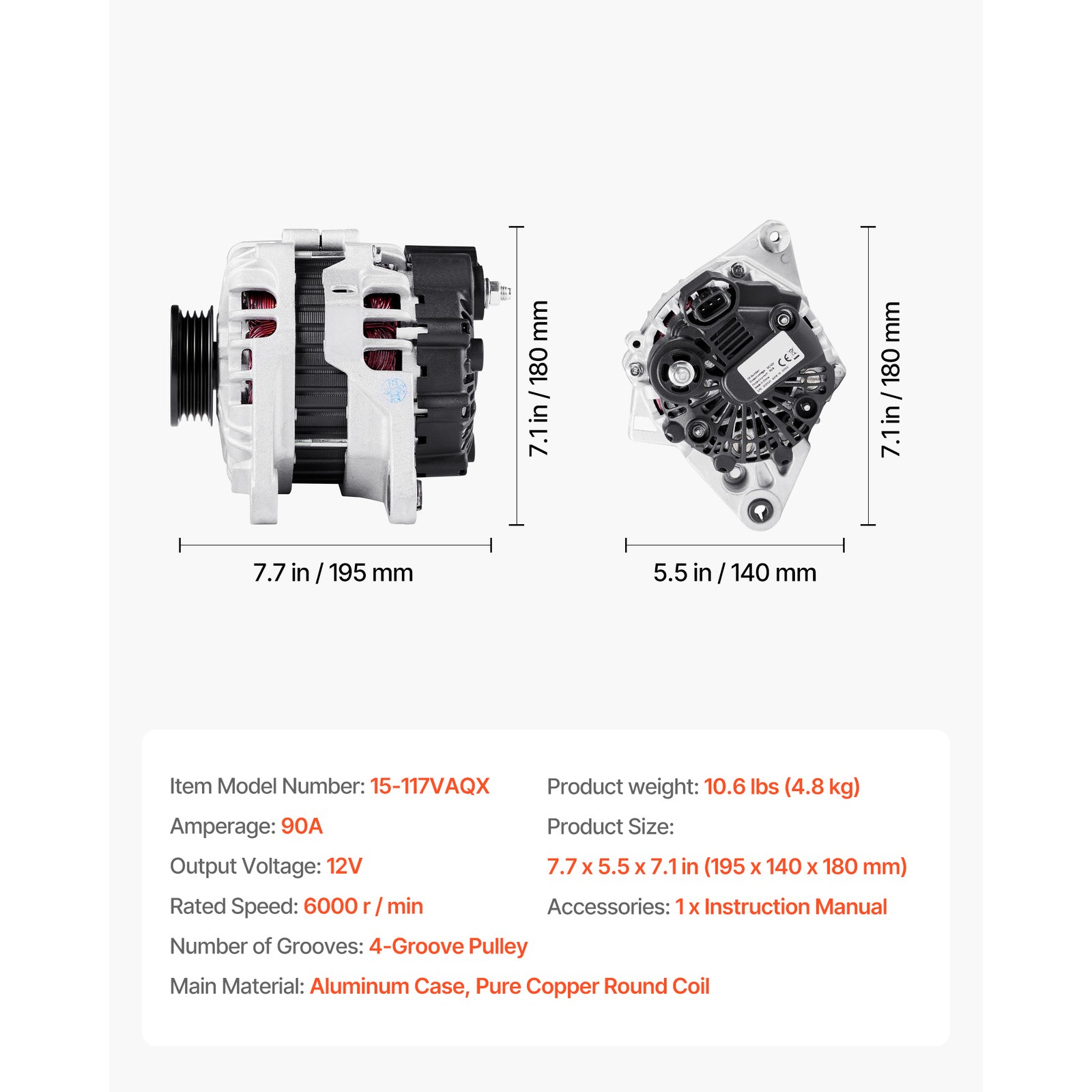 Alternator for Kia Soul 10-11 Spectra 07-09 HYUNDAI Elantra 07-12 L4 2.0L 11311N