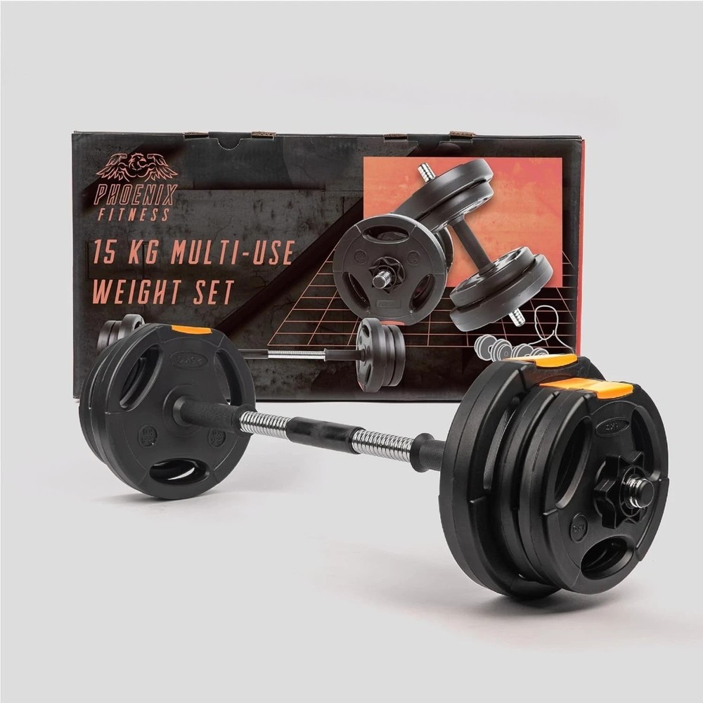 Compact 15kg Dumbbell and Barbell Set: Versatile Weight Training Solution