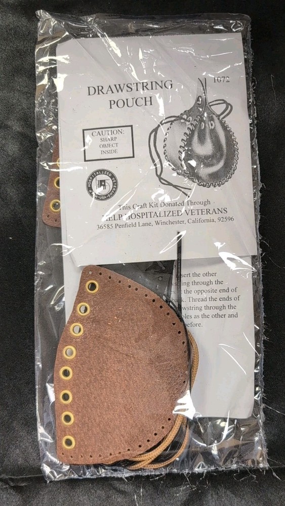 CRAFT KIT Leather Drawstring Pouch w/ Instructions, sealed package