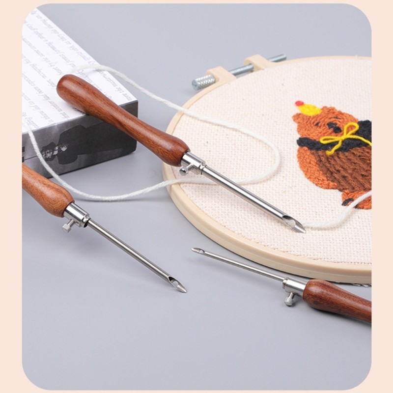 Handle Embroidery Pen with 3 Punching Needle Head and Needle Threader