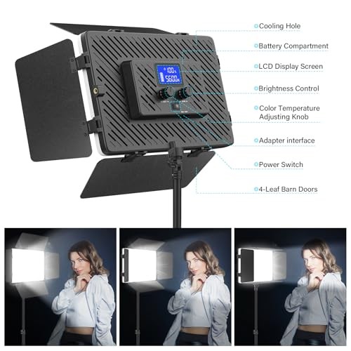 2 Pack Led Video Light Panel Lighting Kit with Barn Doors, 8000mAh