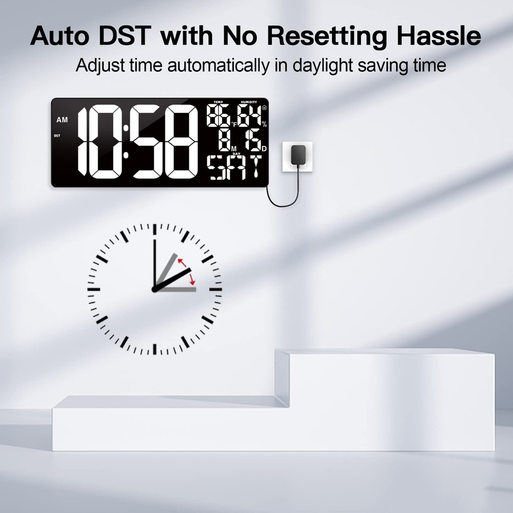 18 Inch Oversized Digital Wall Clock with Remote Control, Auto-Dimming, Tempe...
