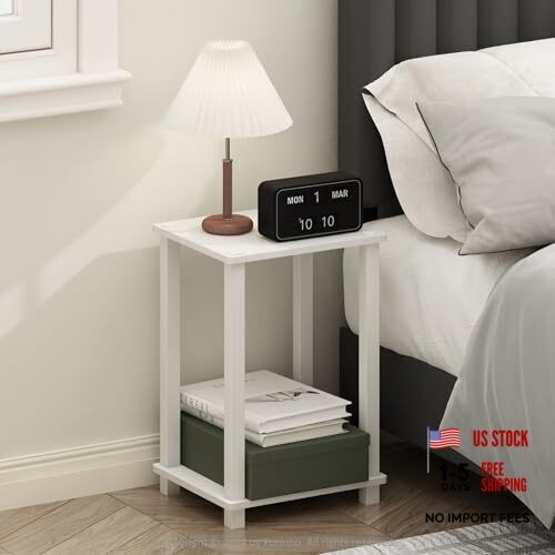 Simplistic Night Stand, 2-Tier Small 1-Pack White/White 2-Tier, Square Tubes