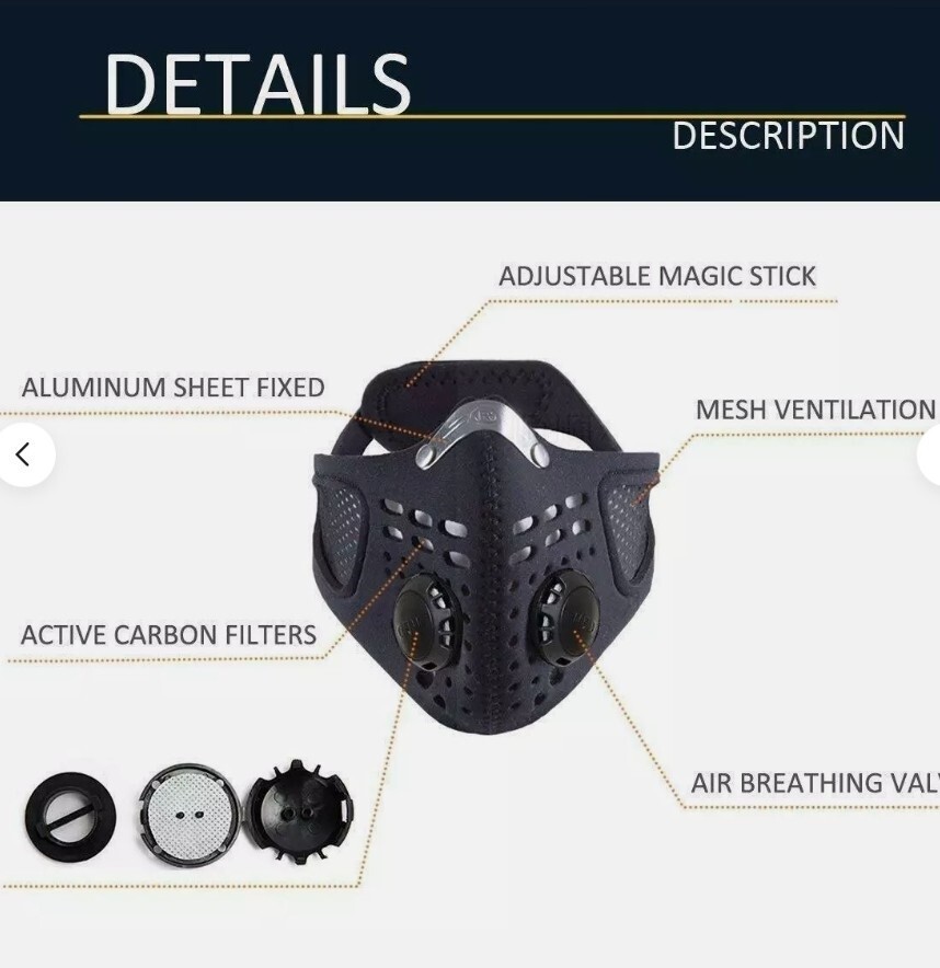 REUSABLE FACE MASK WITH BREATHING VALVE AND 5-LAYER REPLACEMENT FILTER