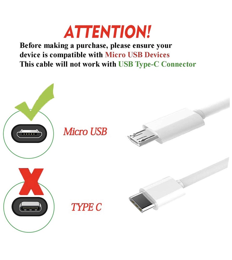 2 Pcs Micro USB Data Cable Cord Charger for Amazon Kindle Fire 2 HD 7 Tablet Bk