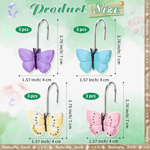 12 Pcs Butterfly Shower Curtain Hooks Spring Colorful Resin Ornament Rings