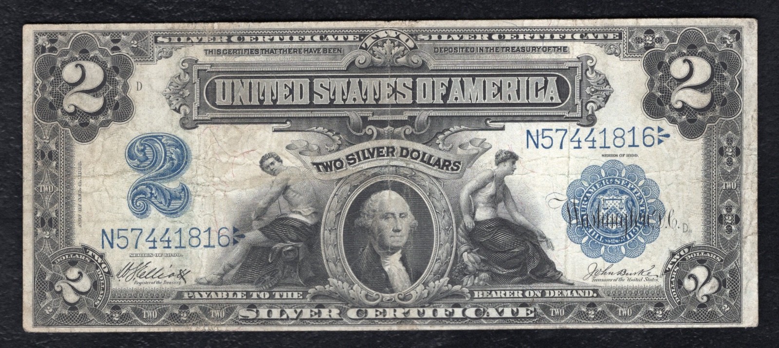 FR. 257 1899 $2 TWO DOLLARS “MINI PORTHOLE” SILVER CERTIFICATE NOTE VERY FINE